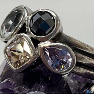 Silpada Sterling Silver CZ Hematite Quartz  Wine Flight Ring Size 10 R2206 Cubic